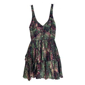 "Clearance" ABS Collection Tiered Green/Wine Abstract Sleeveless Party Dress 6